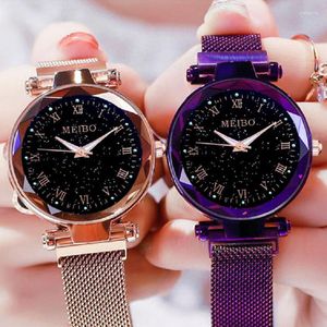 Relojes de pulsera Reloj magnético Relojes de mujer Cuarzo Oro rosa Señoras Luz de noche Estrella Cielo Reloj Relogio Magnetico Feminino