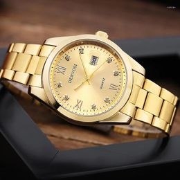 Montre-bracelettes homme simple quartz romain watch mec de luxe doré masculin mode luminaire calendrier affichage de la fête de diamant