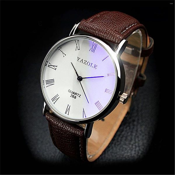 Mujeres de pulsera Man Watch Blu-ray Roman Numerals Quartz Analógico de cuero de muñeca cronógrafo impermeable Reloj