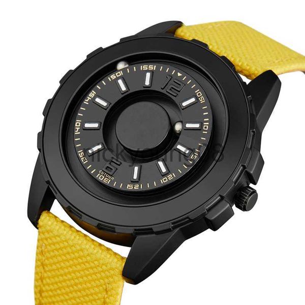 Relojes de pulsera Mans Venta caliente EUTOUR Puntero de bola magnética Cuarzo Negro Moda Acero Correa de nylon Minimalista Hombres ciegos es 0703