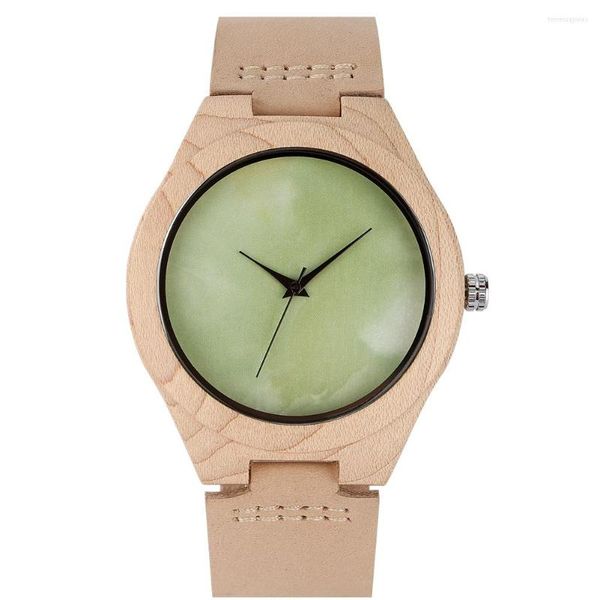 Montres-bracelets boîtier en bois d'érable montre pour hommes noir analogique cadran vert Beige bracelet en cuir véritable naturel élégant Quartz montres pour hommes