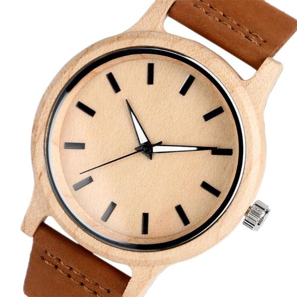 Relojes de pulsera de madera de arce para mujer, reloj de pulsera de cuero genuino de cuarzo para mujer, relojes de madera Natural a la moda para mujer