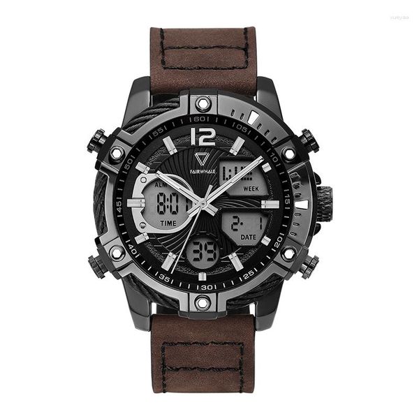 Relojes de pulsera Mark Fairwhale 2023 Reloj deportivo de cuarzo para hombres Relojes casuales de cuero clásico Visión nocturna Multifuncional 4280