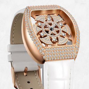 Horloges Mark Fairwhale Luxe Diamond Horloge Draaibare Wijzerplaat Dames Horloge Tonneau Type Uitgehold Leer Dame Horloges Reloj