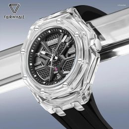Montres-bracelets Mark Fairwhale Montres de luxe Mens automatique Date Sport Horloge étanche Mode Transparent Case Quartz Montre-bracelet Boy