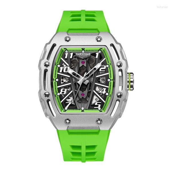 Wallwatches Mark Fairwhale Men Automatic Watch 44 mm de lujo Tonneau Mechón mecánico Improiector impermeable luminoso es una correa de slicone