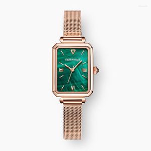 Horloges Mark Fairwhale Kleine Groene Horloge Temperament Vintage Vierkante Wijzerplaat Mode Klassieke Waterdichte Dames Quartz