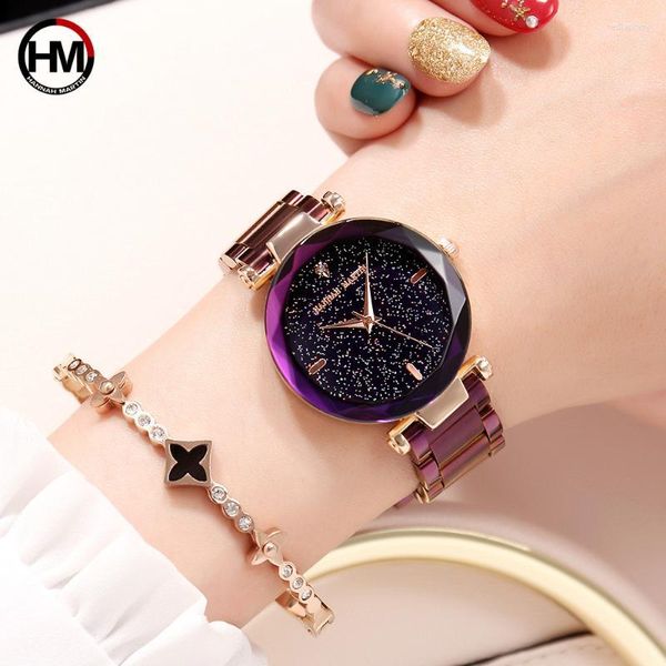 Relojes de pulsera MARTIN Reloj de pulsera de lujo para mujer Diamante púrpura Damas Malla de acero Starp Japón Movimiento de cuarzo Relogio FemininoWristwatc