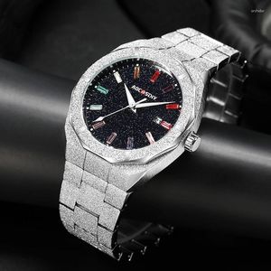 Horloges Matte Star Dust Dial Volledig zilveren roestvrijstalen band Hoge kwaliteit Datumklok Frosted Diamond Quartz Horloge voor heren 2024