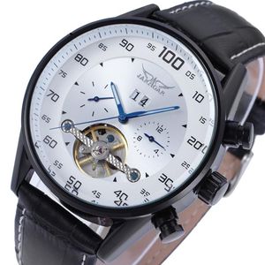 Polshorloges mechanisch horloge -kalender toont nummers zwarte riem polsband heren en dames witte horlogewistwatches