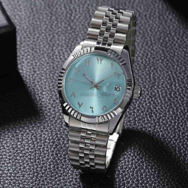 Relojes de pulsera Reloj mecánico con números arábigos Correa de reloj de acero inoxidable resistente al agua azul bebé 240319