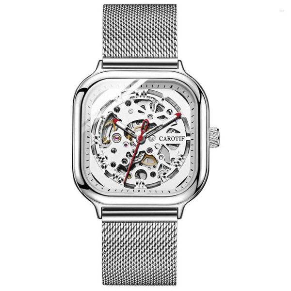 Montres-bracelets montres mécaniques hommes carré automatique auto-vent Transparent mode maille acier montre-bracelet homme étanche horloge Reloj Hombre