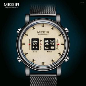 Montre-bracelets Megir 2024 Luxury Montres Men Milit Military Sport Pointer Quartz Watch Man Fashion en acier inoxydable Sangle de bracelet