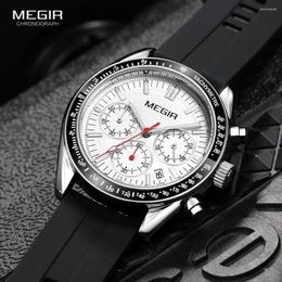 Montres-bracelets MEGIR affichage 24 heures montre à quartz hommes bracelet en silicone chronographe montre-bracelet avec aiguilles lumineuses date automatique 3atm étanche 8105