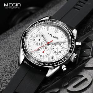 Polshorloges Megir 24-uur display Quartz Watch Men Silicone Riem chronograaf polshorloge met lichtgevende handen Auto datum 3AT MAKSMEN