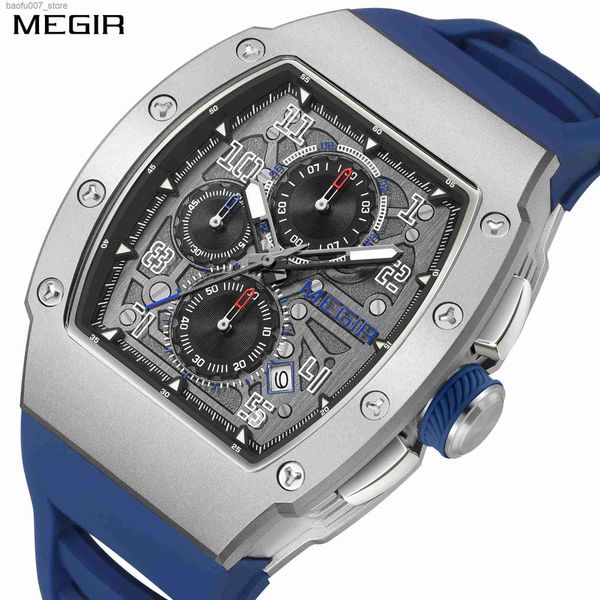 Montre-bracelets Megir Blue Luxury Sports Mens en acier Shell Arelproofing Luminal Militious Quartz Time Code Regarder Large Dial Date automatique Date Reloj Hombre