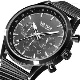 Montres-bracelets MEGIR marque hommes montres de mode Simple affaires en acier inoxydable maille ceinture montre à Quartz mâle horloge 2022 Relogio Masculino