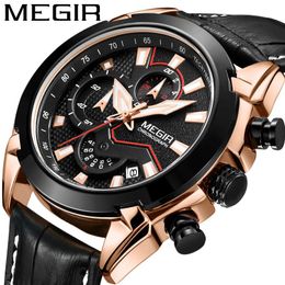 Montres-bracelets MEGIR marque multi-fonction montre pour hommes bracelet en cuir chronographe Quartz lumineux Date montres hommes Relojes Para Hombre