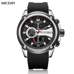 Montre-bracelets Megir Fashion Mens Sport Watch Luxury Silicone Strap Quartz Wristwatch Chronograph Casual Calendar Calendar imperméable Montre Montre