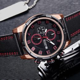 Polshorloges Megir Hoogwaardige lederen band Militaire heren Watch Waterdicht Chronograph Luminous Watches Men Pols Relogio Masculino