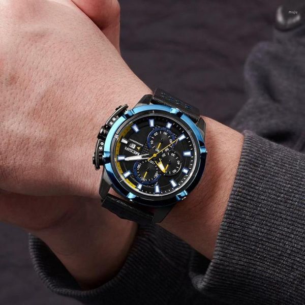 Relojes de pulsera MEGIR, reloj de lujo para hombre, relojes militares deportivos de moda de marca superior para hombre, reloj de pulsera de cuarzo resistente al agua, reloj de cuero para hombre