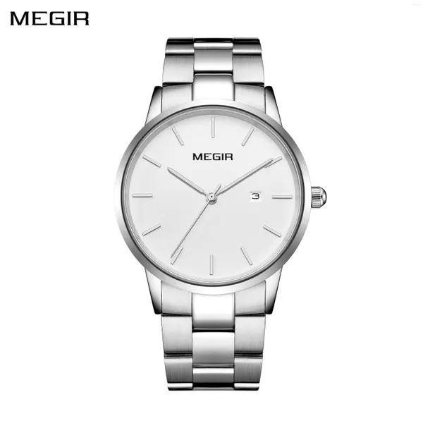 Mujeres de pulsera Megir Luxury Store de acero inoxidable Cuarzo Reloj Men Business Wallwatch Gran Dial Deporto Calendario impermeable Montre Homme