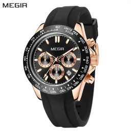 Polshorloges megir mannelijke kwarts kijkt naar heren siliconen strap sport mode casual horloge man chronograaf klok relogios masculino