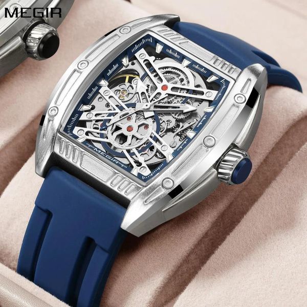 Montre-bracelets Megir Original Luxury Sport Watch For Men Silicone Band Mouvement mécanique Automatique Lumineux RELOJ HOMBRE