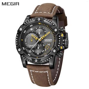 Montre-bracelets Megir Reloj Hombre Fashion Mens Watch Chronograph Leather Belt Casual Quartz Wristwatch Imperproof Male Sport Clock Montre