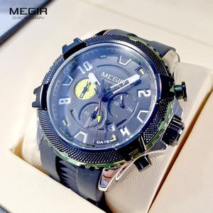 Montres-bracelets MEGIR bracelet en silicone montres à quartz pour hommes mode luxe bleu montre-bracelet chronographe avec date de 24 heures 3atm étanche 2200