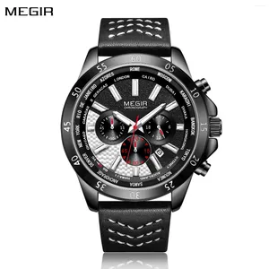 Montre-bracelets Megir Sports Montres pour hommes Luxury Quartz Chronograph Cuir Fashion Casual Wristwatch Army Military Watch Reloj