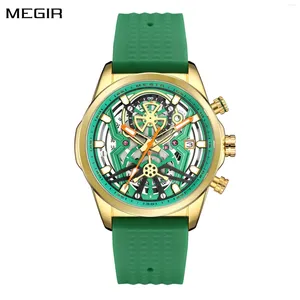 Montre-bracelets Megir Watch for Men Silicone Strap Quartz Sports Wristwatch Luxury Luxury Multi-Fonctional Luminal Calendar Calendar Big Dal