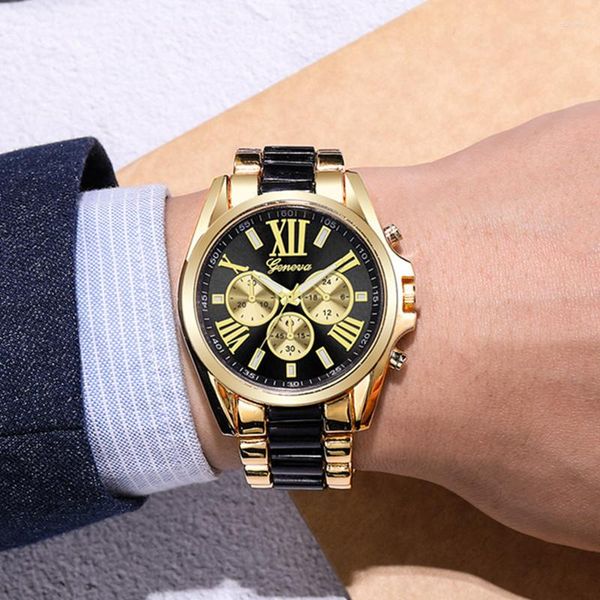 Relojes de pulsera para hombre, reloj de cuarzo de acero inoxidable de 3 ojos, moda 2023, reloj de pulsera informal dorado, reloj de esfera grande para hombre, reloj Masculino