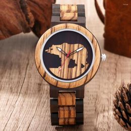 Polshorloges heren 3D Polar Bear Watermark Wood Watches Quartz Pols Clock Male met verstelbare houten band retro polshorloge Relojes