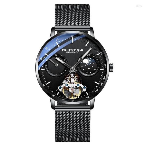 Relojes de pulsera Reloj mecánico automático para hombre Tourbillon Skeleton Dial de acero redondo Relojes de lujo luminosos de negocios de moda