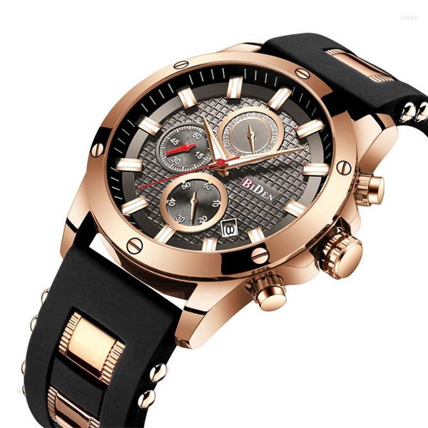 Relojes de pulsera para hombre, reloj de ocio de negocios, cinta de silicona, sincronización de tres ojos, deportes, resistente al agua, luminoso, multifuncional, cuarzo