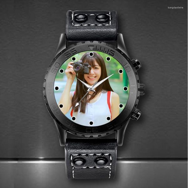 Relojes de pulsera con logotipo personalizado Po para hombre, reloj de cuarzo con estampado de imagen, relojes únicos creativos, reloj de pulsera DIY