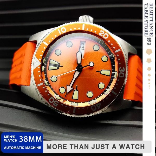 Relojes de pulsera para hombre, reloj mecánico automático japonés NH36, zafiro luminoso, resistente al agua, acero inoxidable cepillado, moda naranja