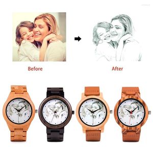 Montre-bracelets Quartz pour la montre masculine pour hommes imprimement uv ajout sur les montres f￩minines en bois Lady Bamboo personnalis￩ cadeau d'impression OEM