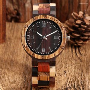 Montres-bracelets montre pour hommes Vintage couleur mixte bracelet en bois en bois Quartz sport échelle romaine cadran homme horloge haut Reloj