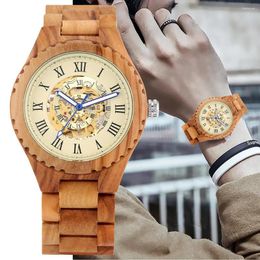 Relógios de pulso masculinos de madeira automático auto-vento relógios de luxo luminoso relógio de madeira para homens retro quartzo relógio de pulso moda relógios