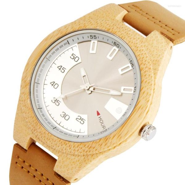 Relojes de pulsera Reloj de madera para hombres Pantalla de esfera de aleación creativa Reloj de pulsera de cuarzo de cuero genuino Relojes casuales para hombre Llegada 2023