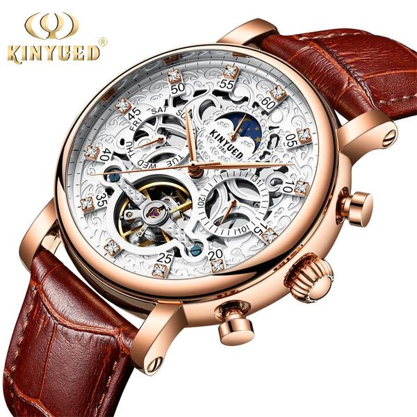 Montres-bracelets hommes automatique squelette étanche Phase de lune calendrier montres mécaniques Tourbillon affaires Horloges Mannen