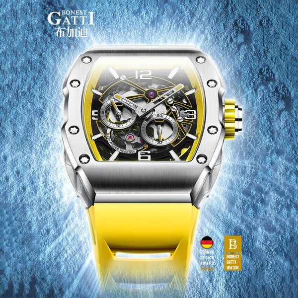 Relojes de pulsera para hombre, relojes automáticos, reloj mecánico, cristal de zafiro rojo, resistente al agua hasta 50m, reloj de goma clásico a la moda GATTI