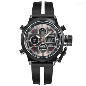 Montre-bracelets Men Big Brand Xi Chronograph Watchs Fashion Rubber Band Dual Time Multi-fonction Sports Quartz Watch Digital Reloj Hombre