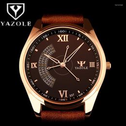 Polshorloges Men Business Watch 2022 Stijlvolle Yazole topmerk Kwarts Klokkenleren horlogeband Rose Gold Dial Montre HommewristWatches Hect22