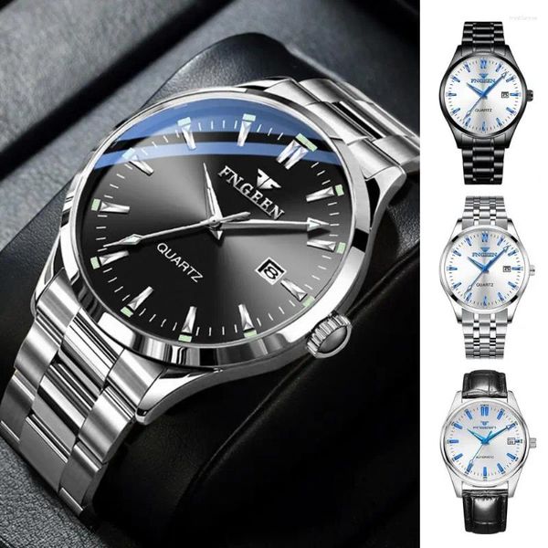 Relojes de pulsera Reloj de negocios para hombres con calendario Movimiento de cuarzo Impermeable 3 Mano Joyería de moda Hombres Adultos Vestido Uso diario