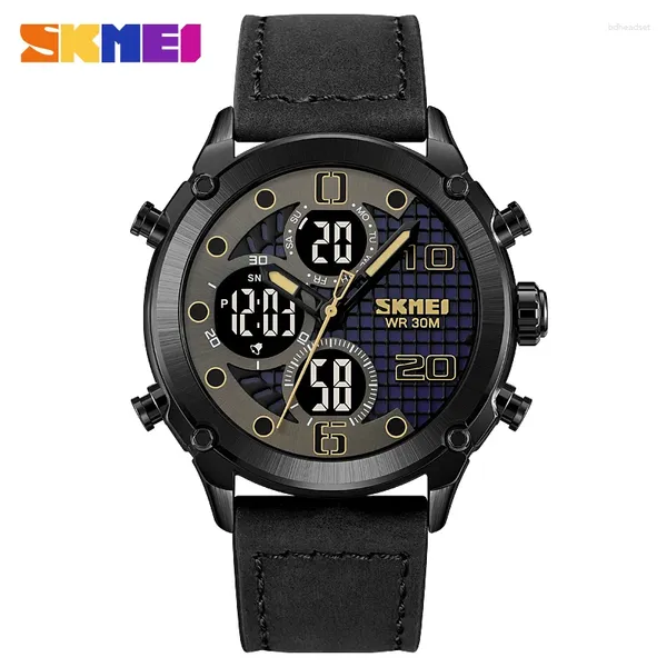 Relojes de pulsera Reloj digital para hombre Banda de cuero/acero inoxidable Resistente al agua 3 veces Moda Hombre Relojes electrónicos de cuarzo Relogios masculino