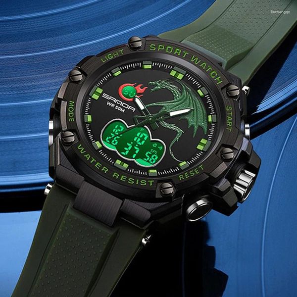 Montres-bracelets hommes double affichage montre 2024 haut sport pour homme horloge extérieure étanche militaire numérique relogio