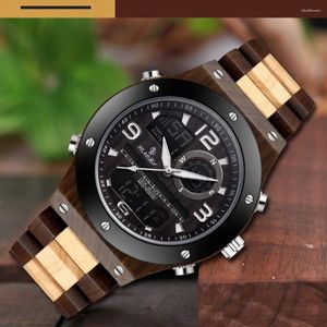 Montres-bracelets hommes double affichage montre mode luxe montres en bois analogique numérique montre-bracelet horloge de sport Relogio Masculino 2024